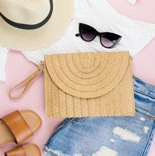 Load image into Gallery viewer, Straw Foldover Convertible Clutch