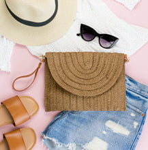 Load image into Gallery viewer, Straw Foldover Convertible Clutch