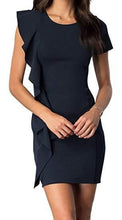 Load image into Gallery viewer, SHORT SLEEVE DRESS WITH ASYMMETRICAL RUFFLE
