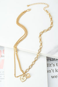 Asymmetric mix chain with heart pendant necklace