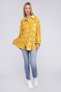 Wrinkle Effect Tiered Shirring Velvet Top