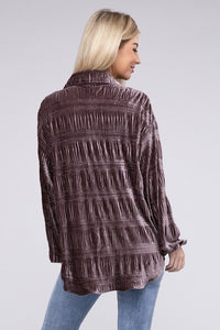 Wrinkle Effect Tiered Shirring Velvet Top