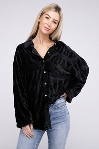 Wrinkle Effect Tiered Shirring Velvet Top