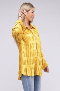 Wrinkle Effect Tiered Shirring Velvet Top