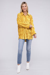 Wrinkle Effect Tiered Shirring Velvet Top