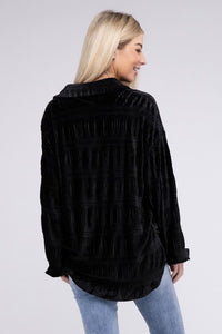 Wrinkle Effect Tiered Shirring Velvet Top