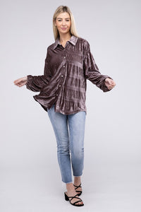 Wrinkle Effect Tiered Shirring Velvet Top