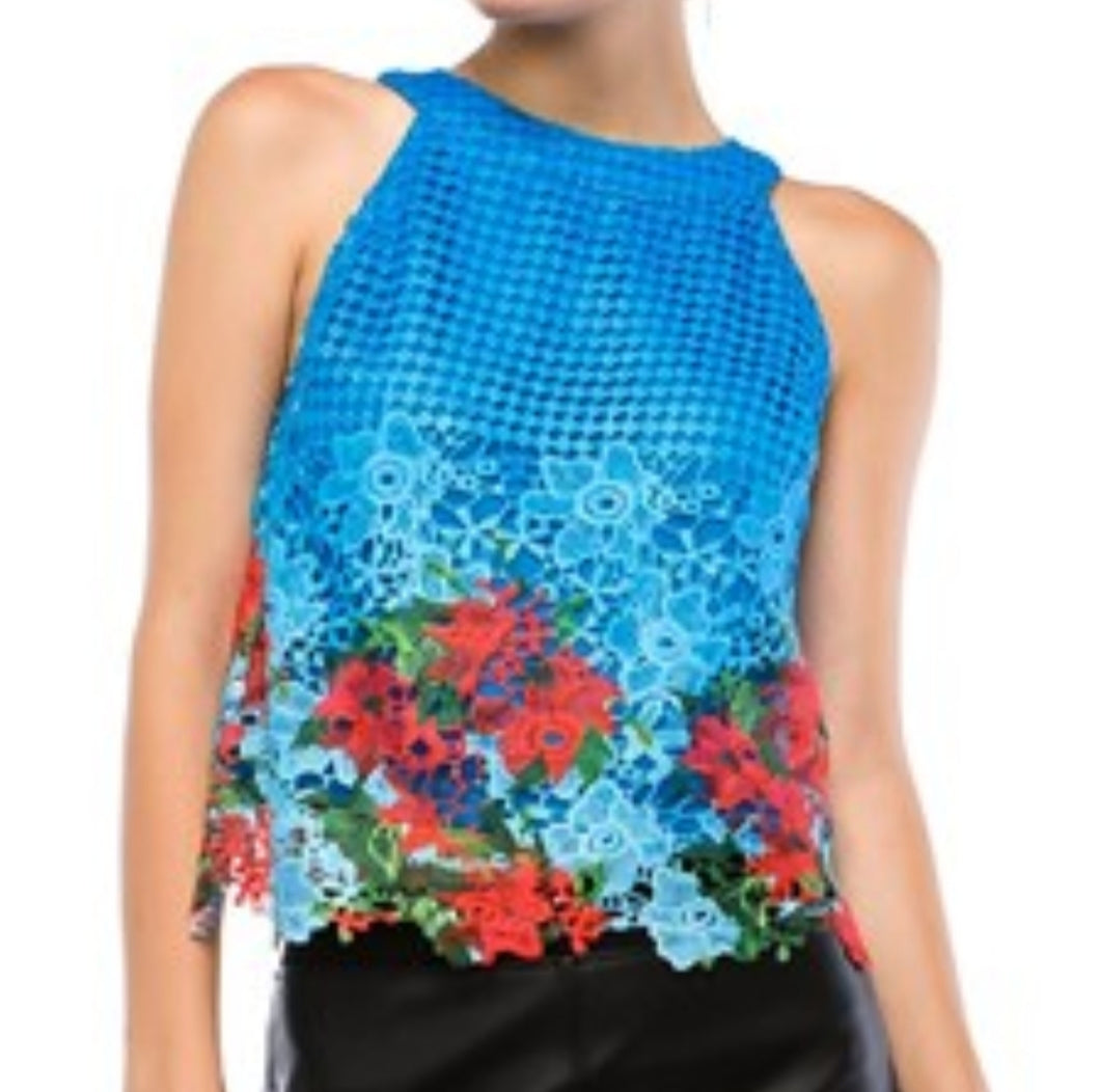 Sleeveless crochet floral print top (50% Off w/Sale Code)